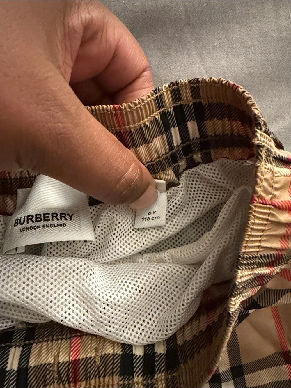 Burberry Kids Tan Classic Check Swim Trunks - Picture 3 of 3